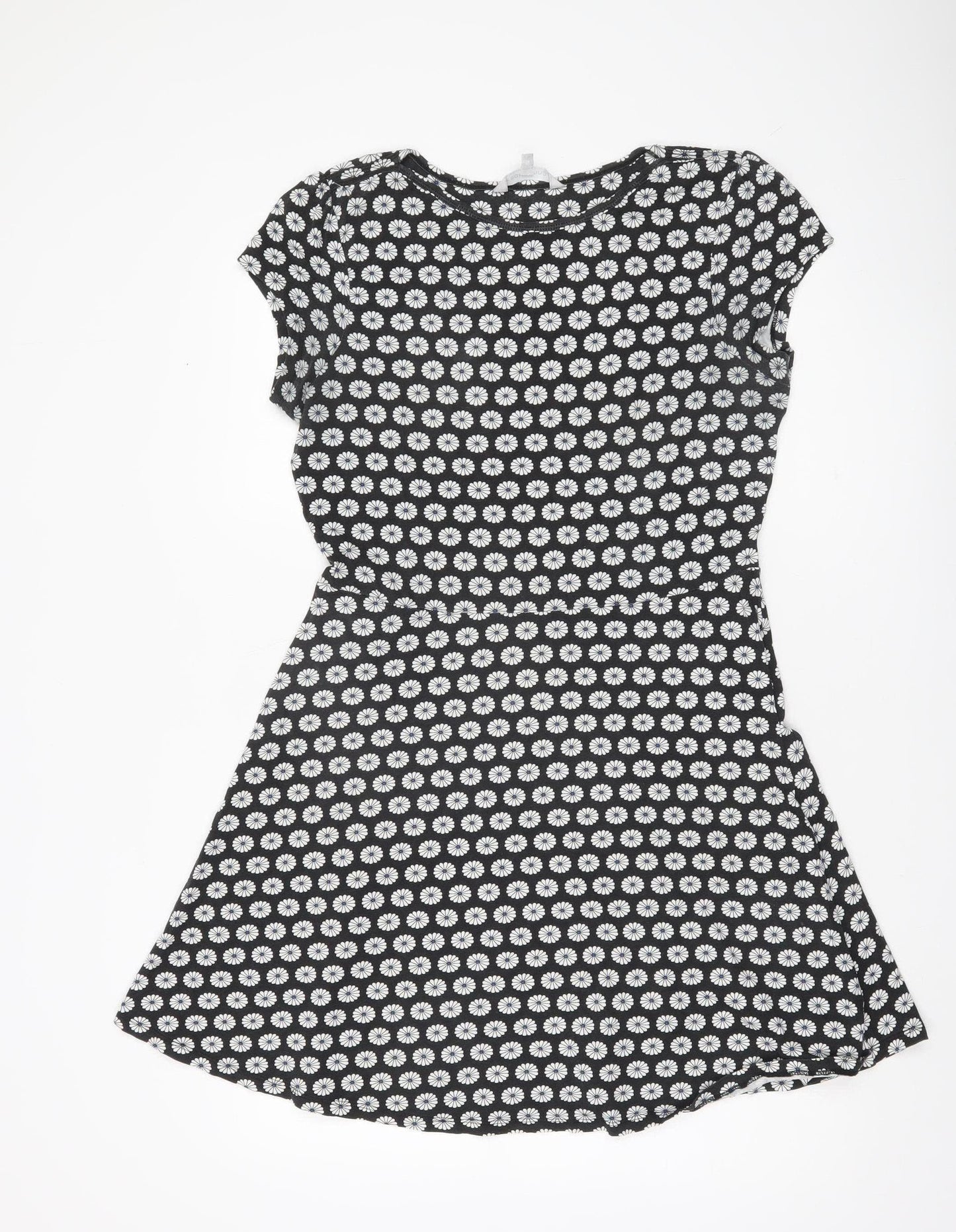 Red Herring Womens Black Daisy Floral Skater Dress Size 12