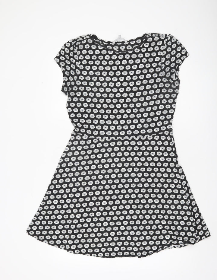 Red Herring Womens Black Daisy Floral Skater Dress Size 12