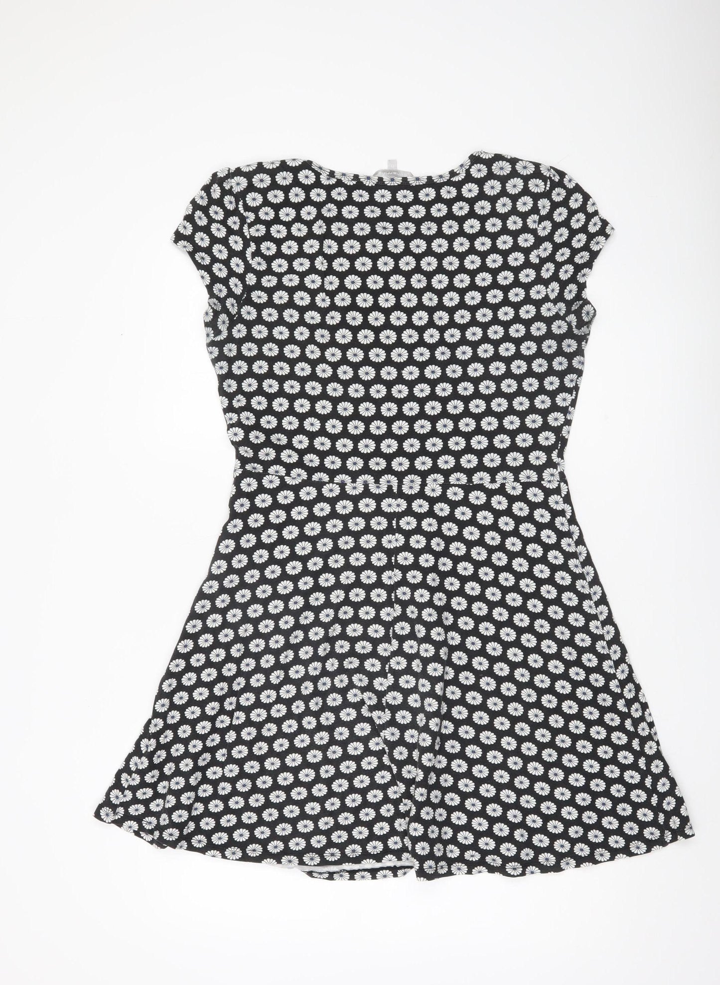Red Herring Womens Black Daisy Floral Skater Dress Size 12