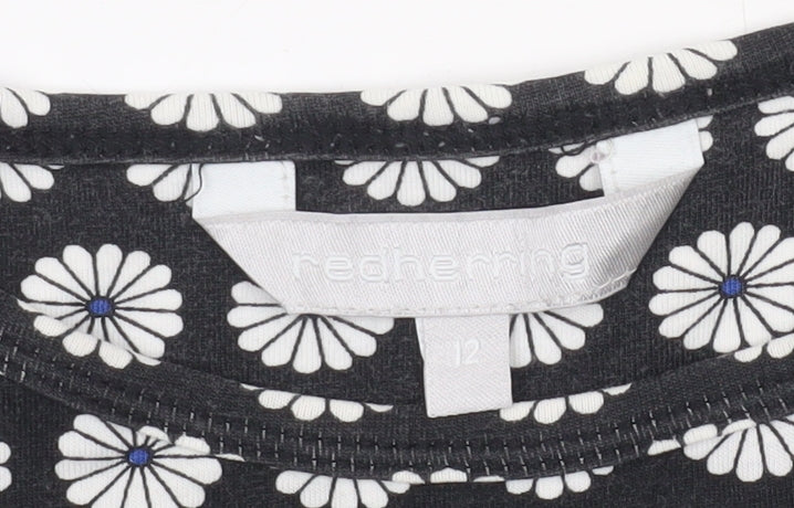Red Herring Womens Black Daisy Floral Skater Dress Size 12