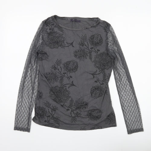 Marks and Spencer Women Grey Floral Mesh Long Sleeve Tunic Blouse UK 10