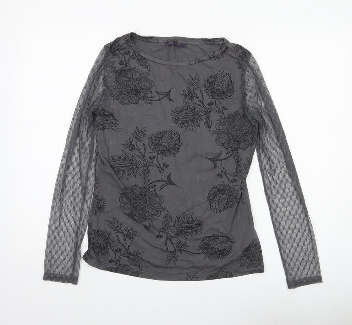 Marks and Spencer Women Grey Floral Mesh Long Sleeve Tunic Blouse UK 10