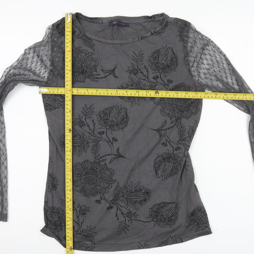 Marks and Spencer Women Grey Floral Mesh Long Sleeve Tunic Blouse UK 10