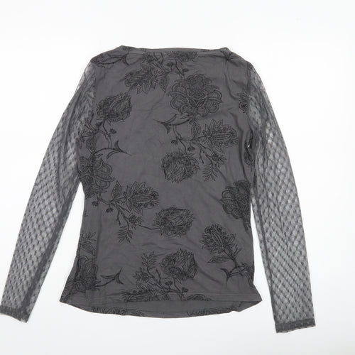 Marks and Spencer Women Grey Floral Mesh Long Sleeve Tunic Blouse UK 10