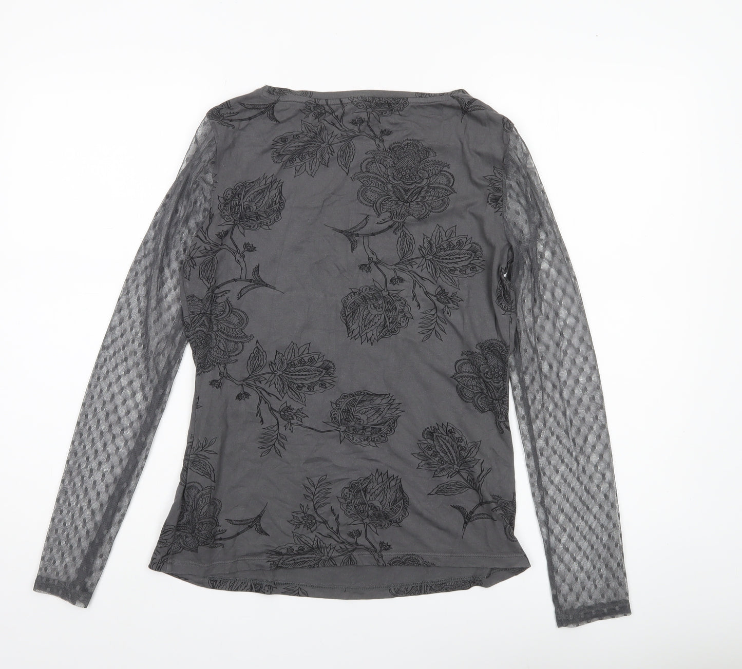 Marks and Spencer Women Grey Floral Mesh Long Sleeve Tunic Blouse UK 10