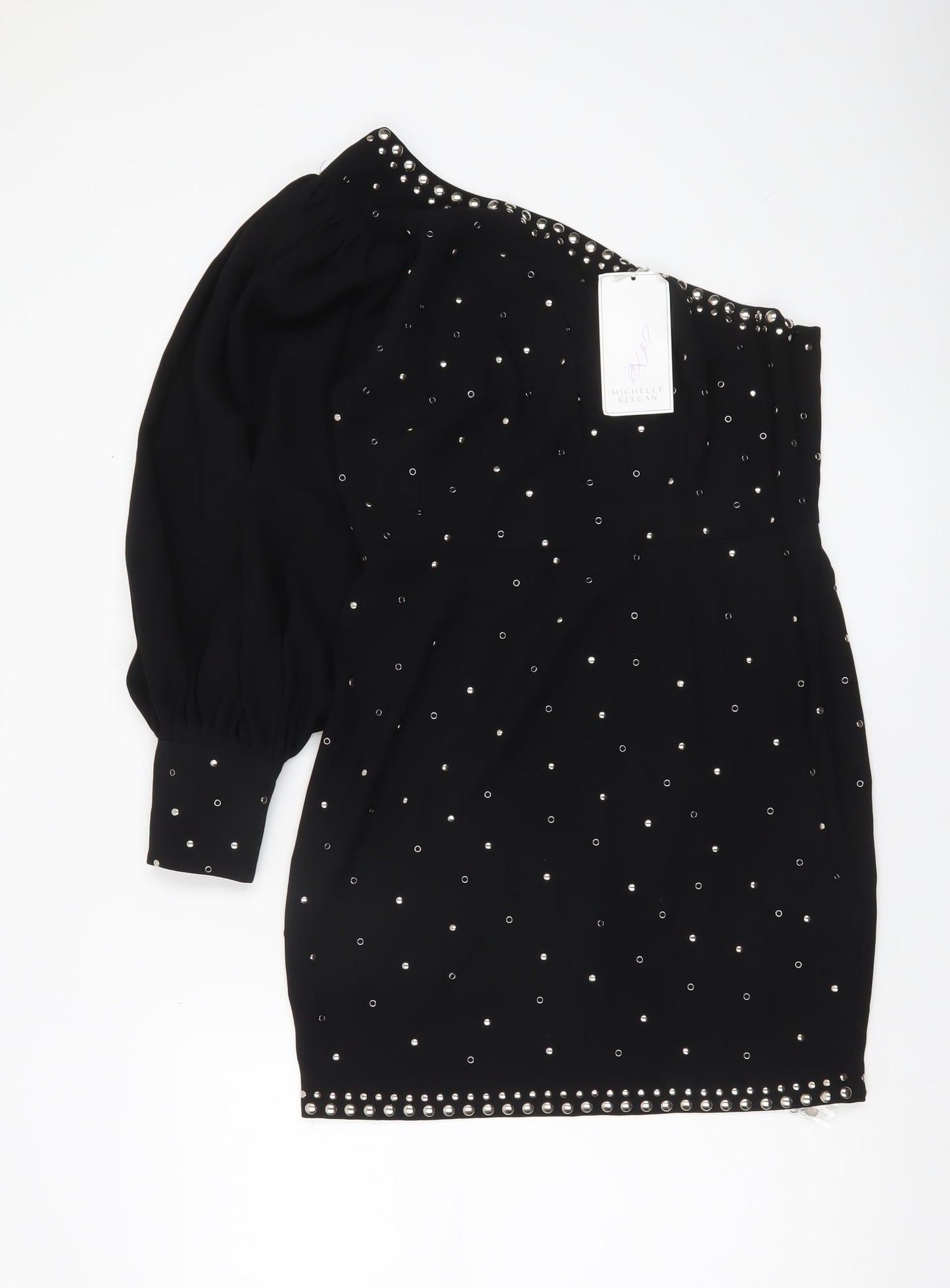 Michelle Keegan Women Black Size 12 Studded One Shoulder Bodycon Dress