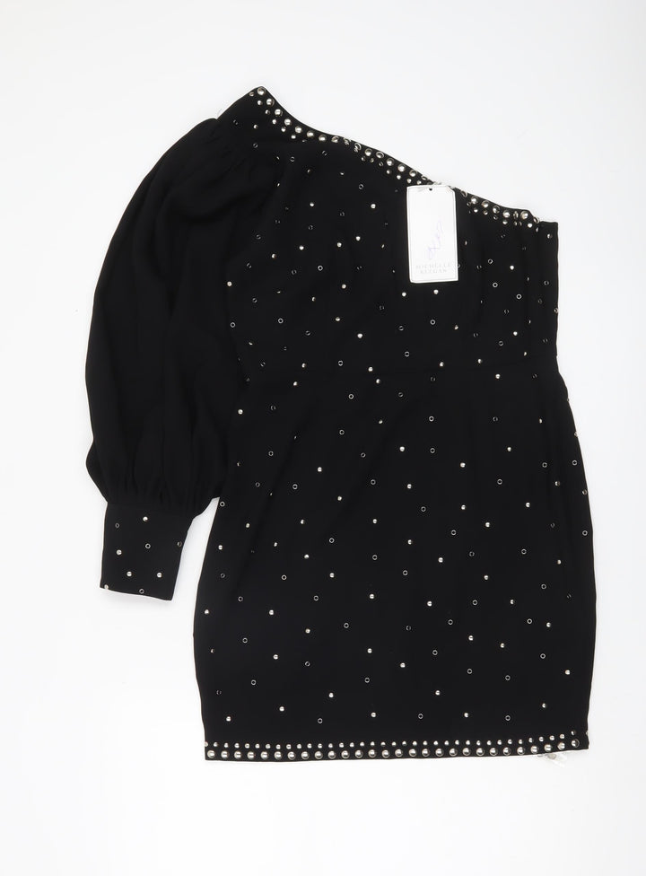 Michelle Keegan Women Black Size 12 Studded One Shoulder Bodycon Dress