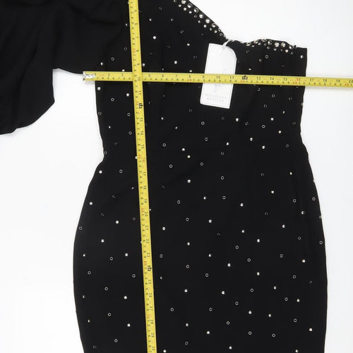Michelle Keegan Women Black Size 12 Studded One Shoulder Bodycon Dress