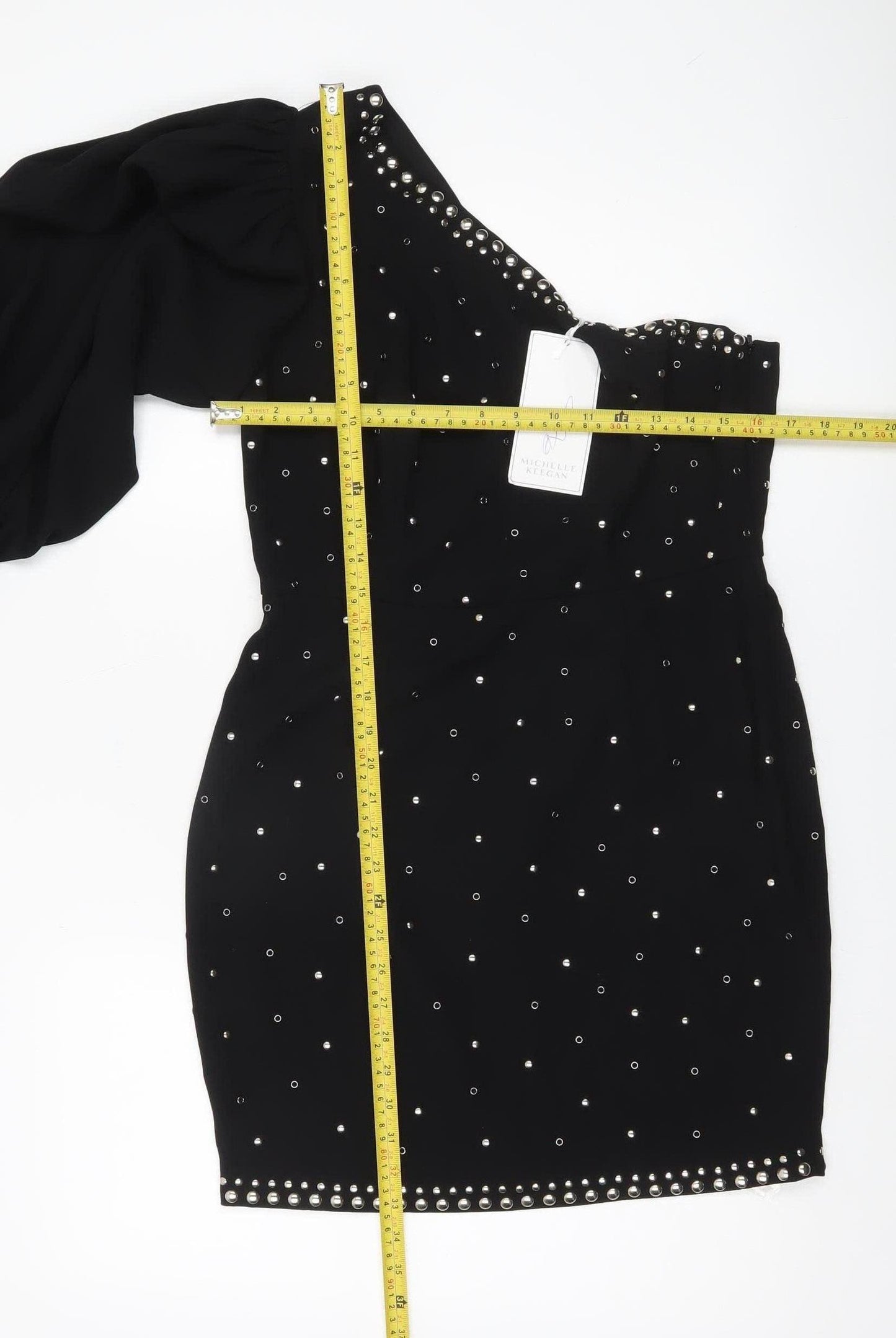 Michelle Keegan Women Black Size 12 Studded One Shoulder Bodycon Dress