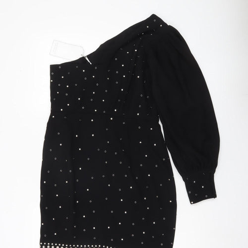 Michelle Keegan Women Black Size 12 Studded One Shoulder Bodycon Dress