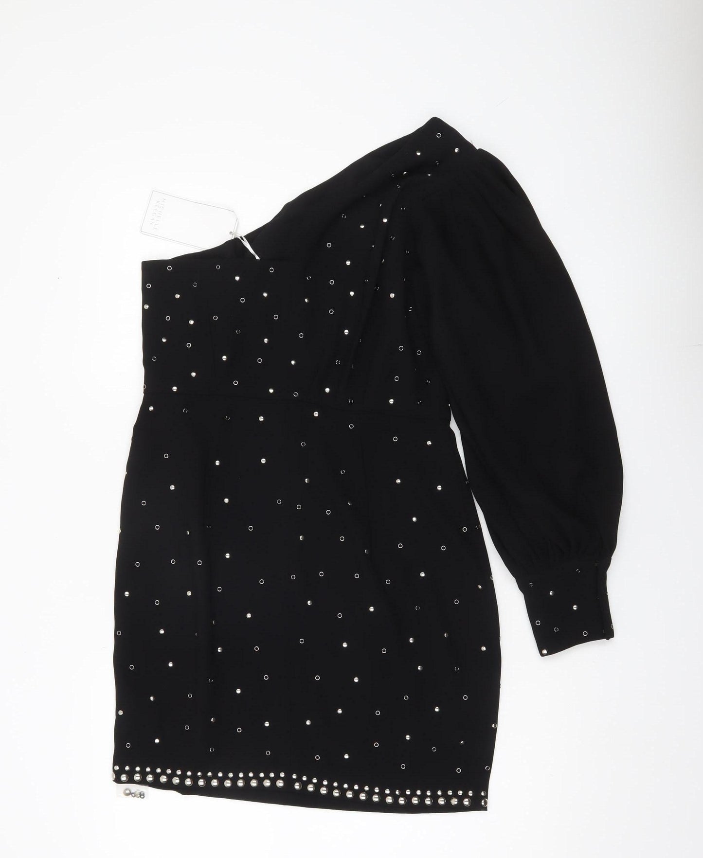 Michelle Keegan Women Black Size 12 Studded One Shoulder Bodycon Dress