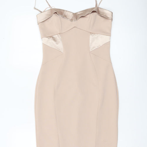 Lipsy London Women’s Beige Size 10 Bodycon Knee Length Dress