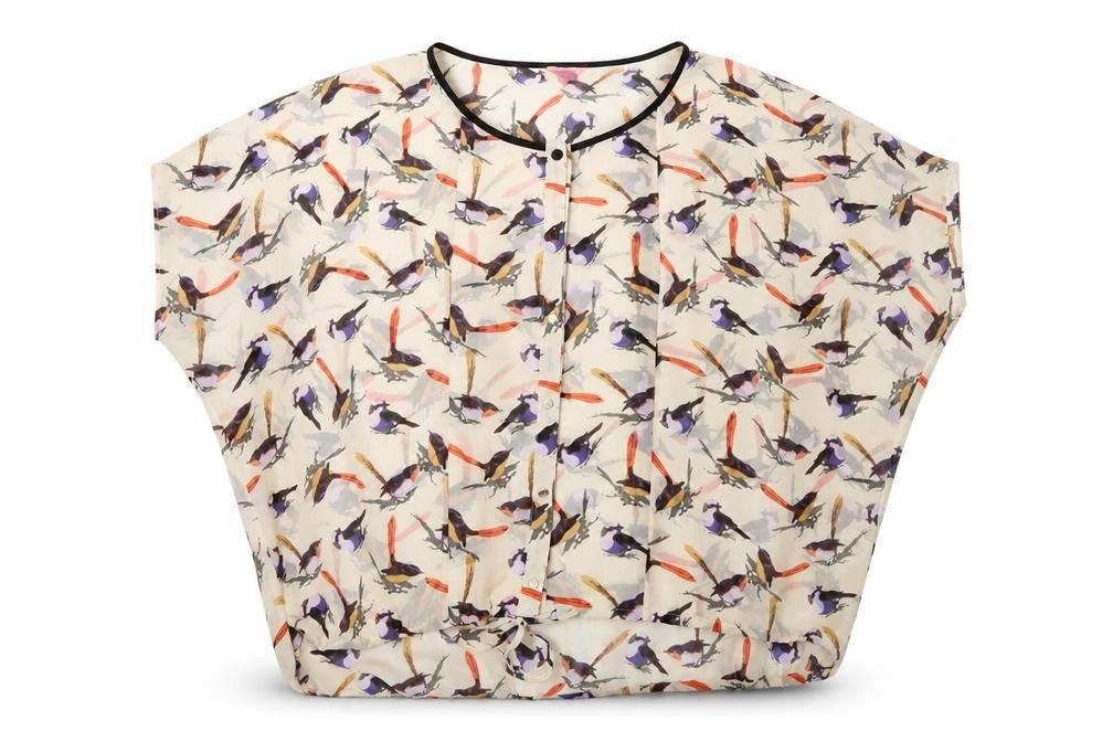 Front view of Monsoon Women’s Multicoloured Bird Print Chiffon Tunic Blouse, size UK 10