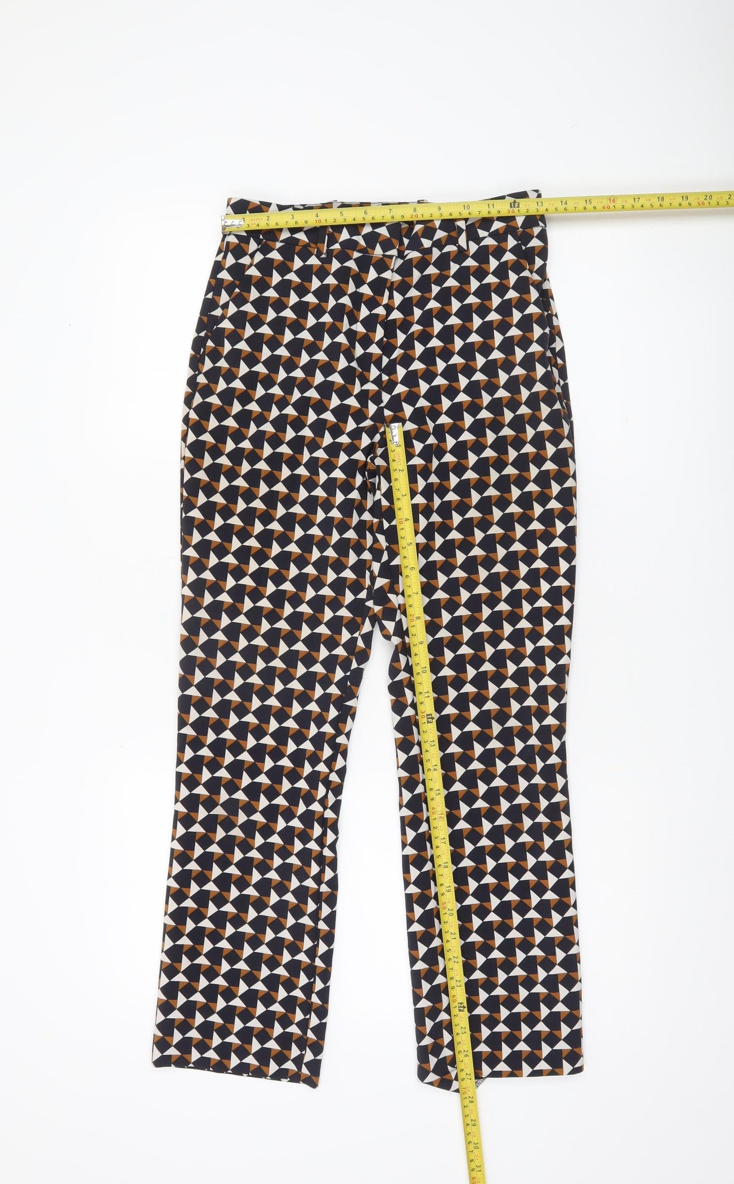 H&M Women’s Multicoloured Geometric Slim Fit High Rise Trousers Size 6