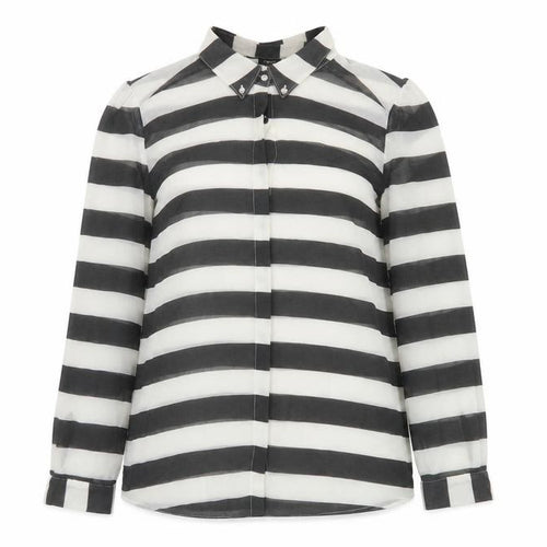 Next Women’s Black White Striped Chiffon Button Up Shirt UK 14