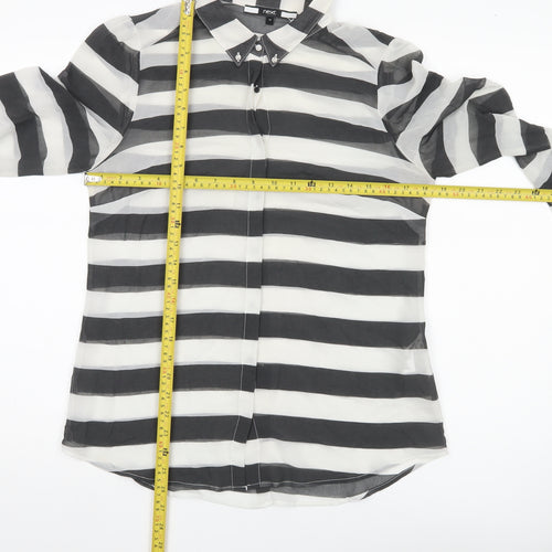 Next Women’s Black White Striped Chiffon Button Up Shirt UK 14