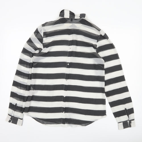 Next Women’s Black White Striped Chiffon Button Up Shirt UK 14