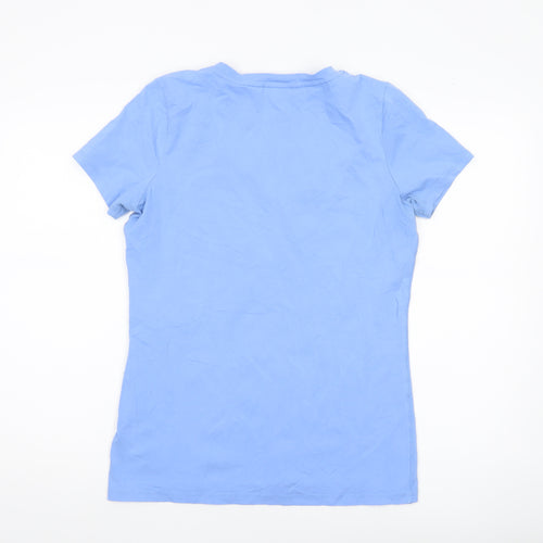 Jackpot Womens Blue Floral V-Neck T-Shirt Size L Short Sleeve