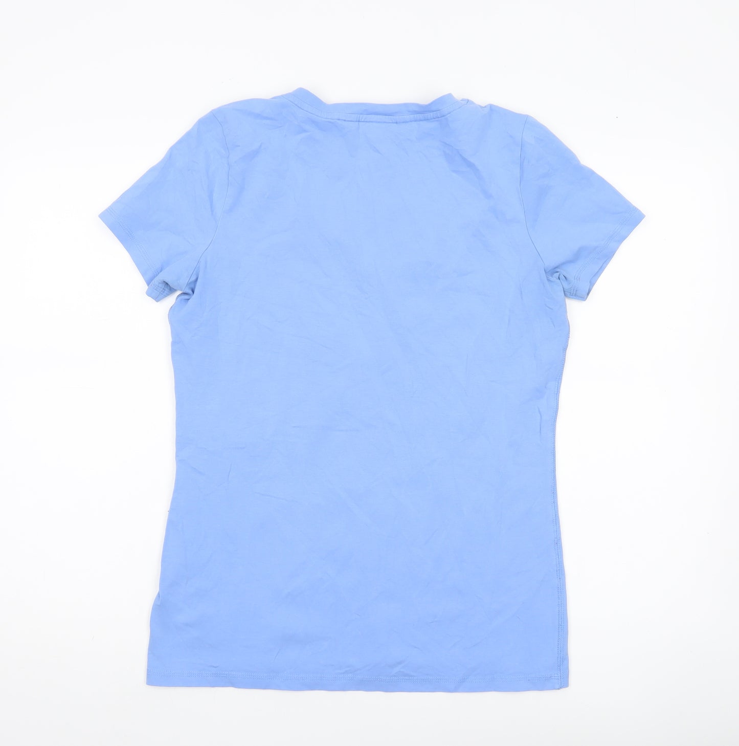 Jackpot Womens Blue Floral V-Neck T-Shirt Size L Short Sleeve