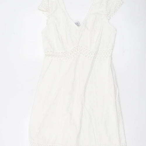 La Cotonniere Women White Cotton A-Line Dress Size M Bohemian Summer