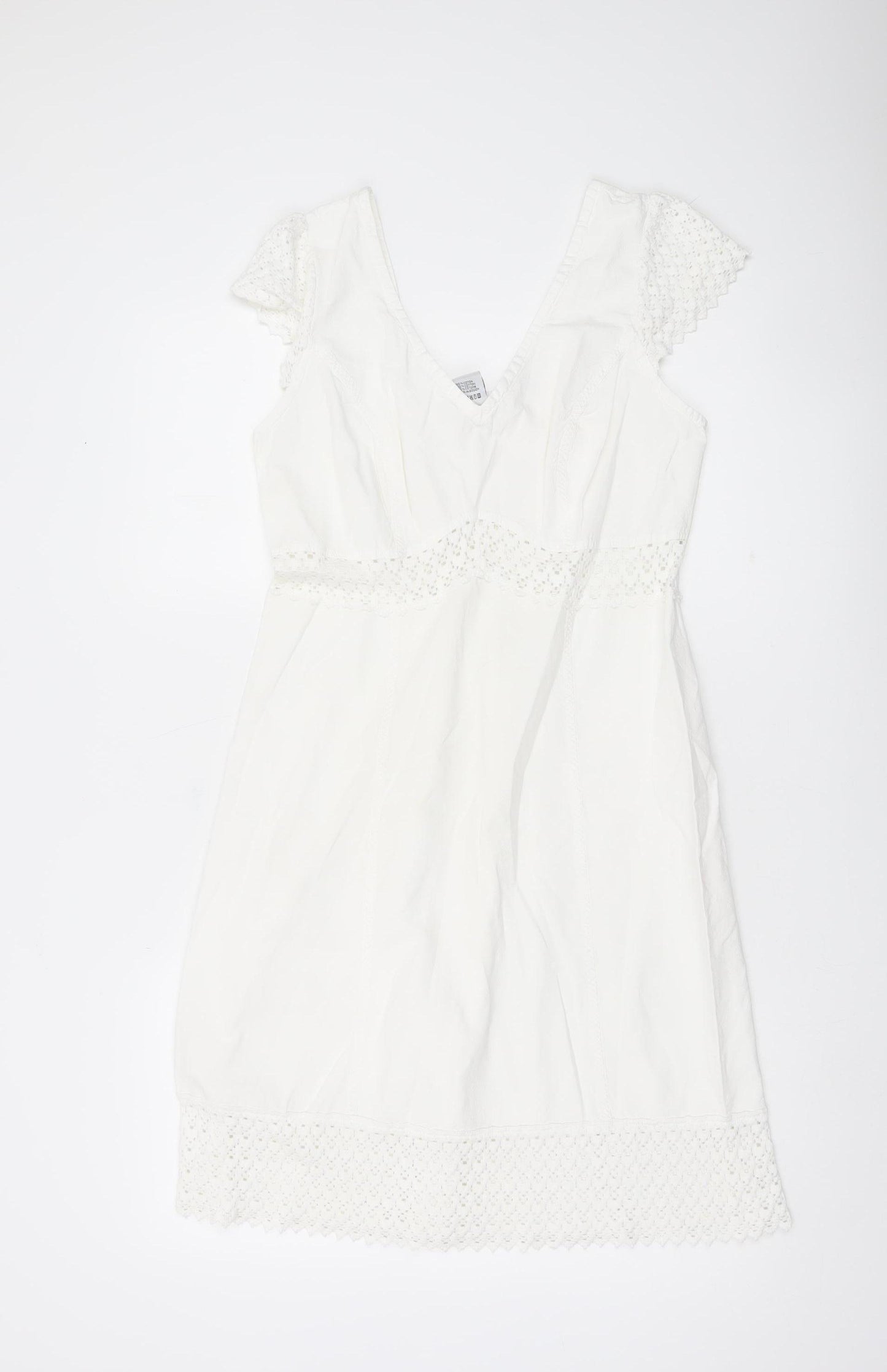 La Cotonniere Women White Cotton A-Line Dress Size M Bohemian Summer