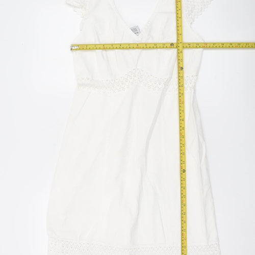La Cotonniere Women White Cotton A-Line Dress Size M Bohemian Summer