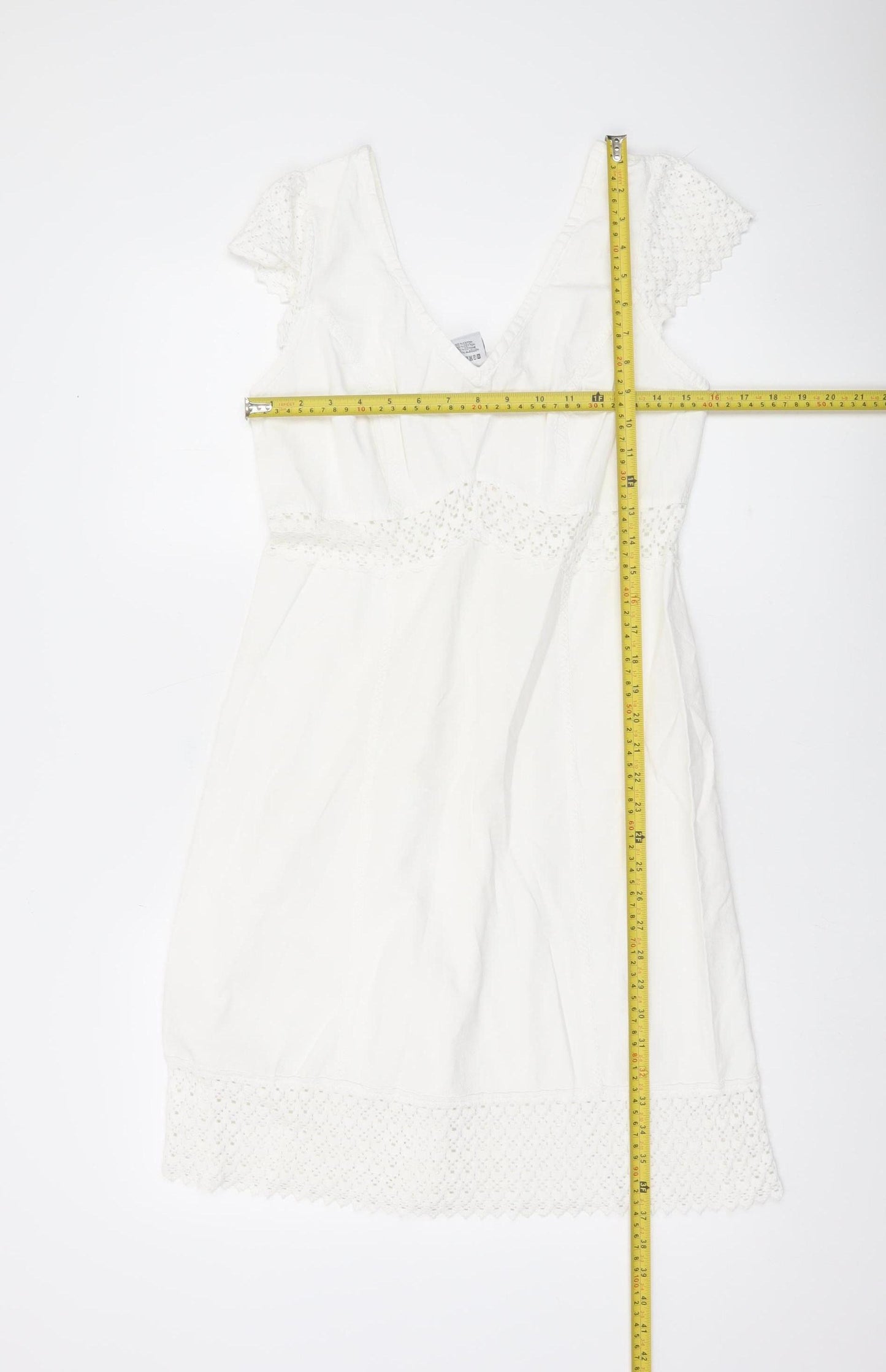 La Cotonniere Women White Cotton A-Line Dress Size M Bohemian Summer