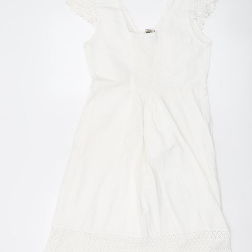 La Cotonniere Women White Cotton A-Line Dress Size M Bohemian Summer