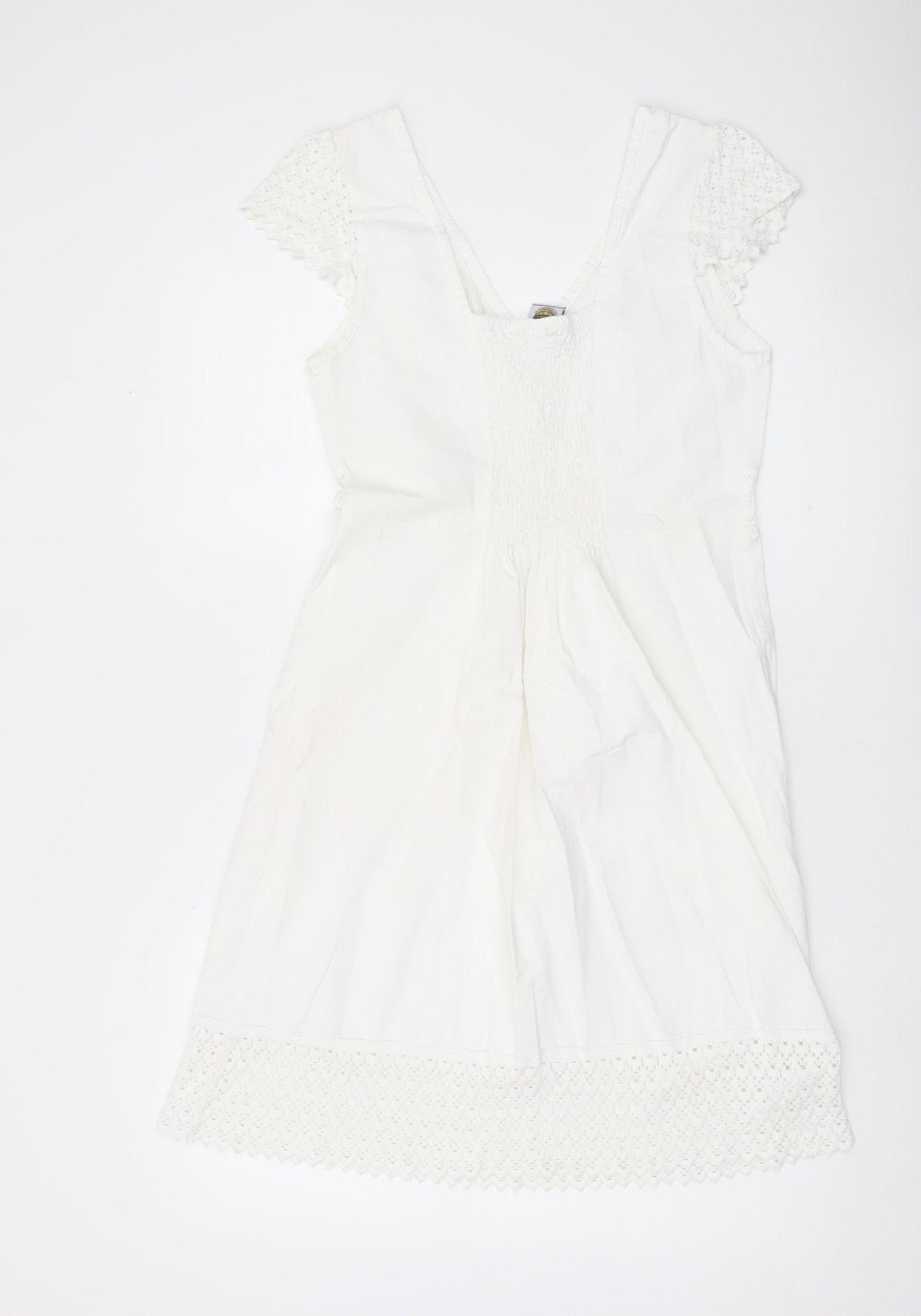 La Cotonniere Women White Cotton A-Line Dress Size M Bohemian Summer
