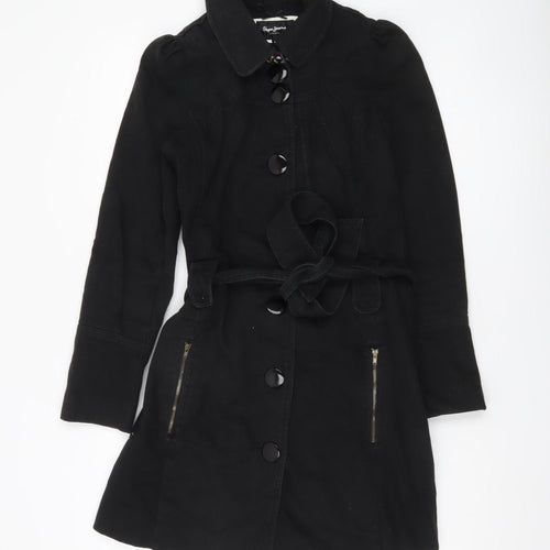 Pepe Jeans Women’s Black Trench Coat Size S Cotton Belted