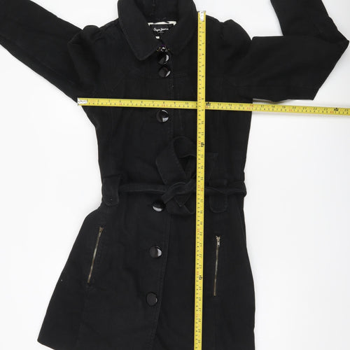Pepe Jeans Women’s Black Trench Coat Size S Cotton Belted
