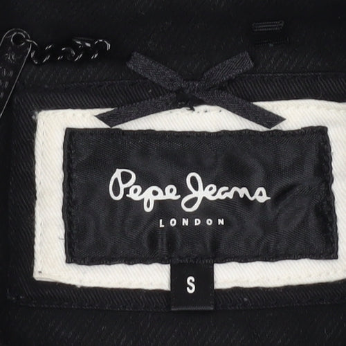 Pepe Jeans Women’s Black Trench Coat Size S Cotton Belted
