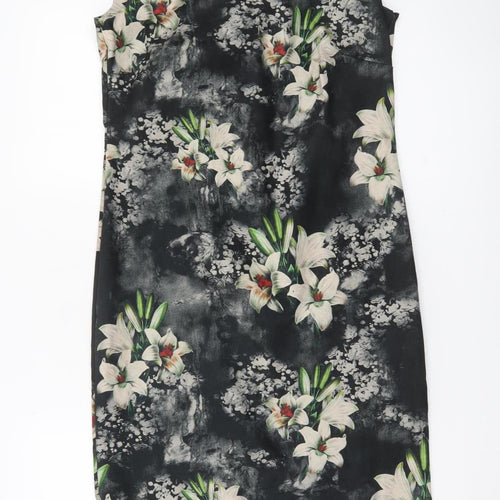 H.M.K London Women’s Black Floral Bodycon Dress Size 10 Knee Length