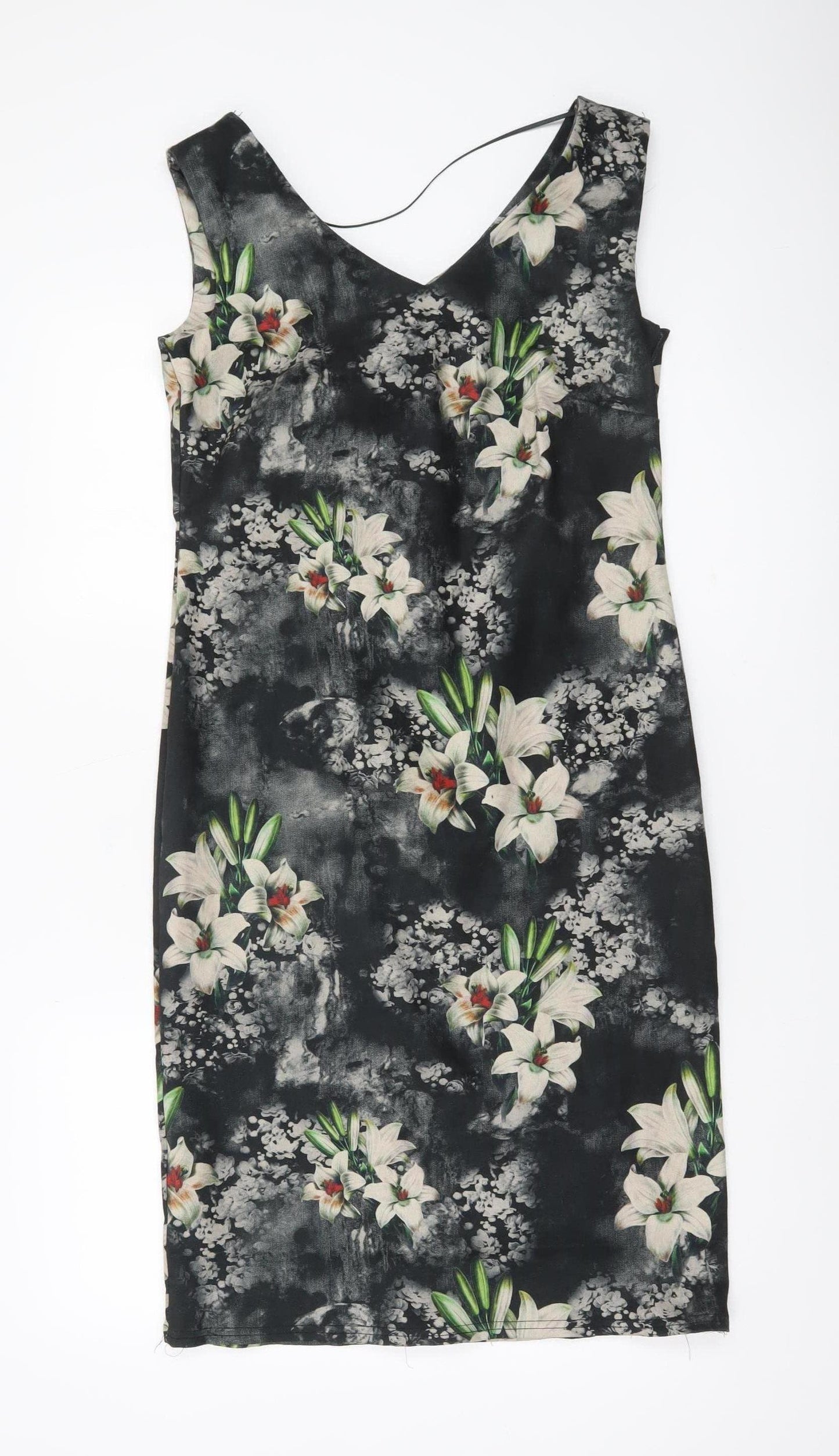 H.M.K London Women’s Black Floral Bodycon Dress Size 10 Knee Length