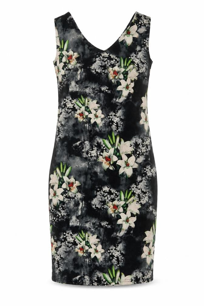 H.M.K London Women’s Black Floral Bodycon Dress Size 10 Knee Length