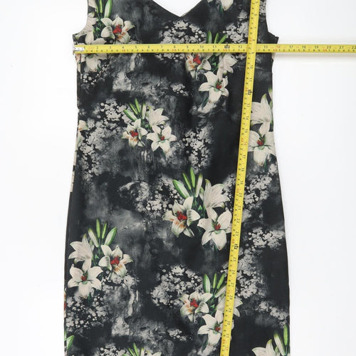 H.M.K London Women’s Black Floral Bodycon Dress Size 10 Knee Length