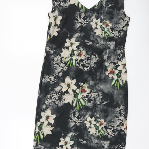 H.M.K London Women’s Black Floral Bodycon Dress Size 10 Knee Length