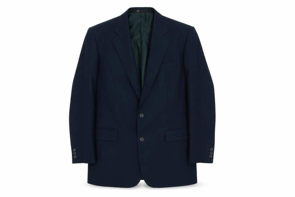 Front view of BHS Men’s Blue Wool Cashmere Blazer Jacket 42in Chest Long