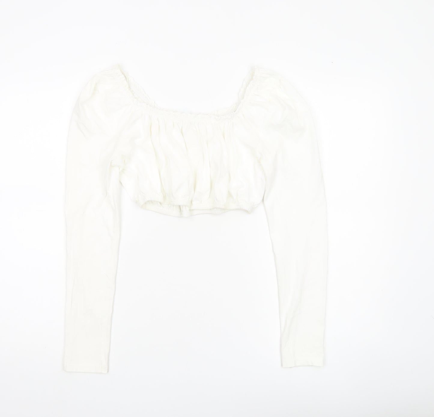 Topshop Women White UK 10 Cropped Long Sleeve Cotton Blouse