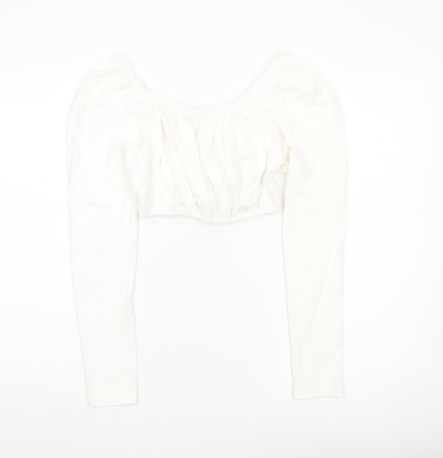 Topshop Women White UK 10 Cropped Long Sleeve Cotton Blouse
