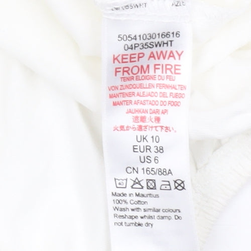 Topshop Women White UK 10 Cropped Long Sleeve Cotton Blouse