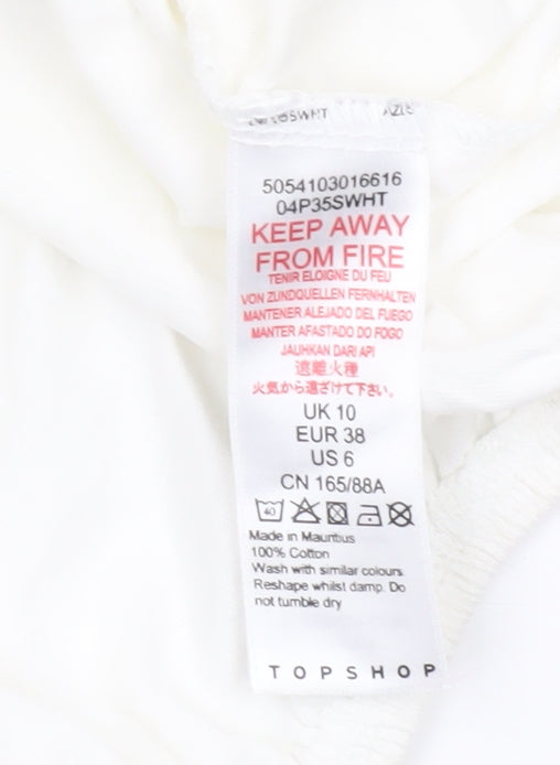 Topshop Women White UK 10 Cropped Long Sleeve Cotton Blouse