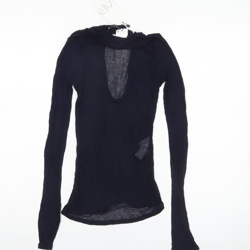 Zara Women’s Blue Sheer Modal Slim Fit Long Sleeve Blouse Size S