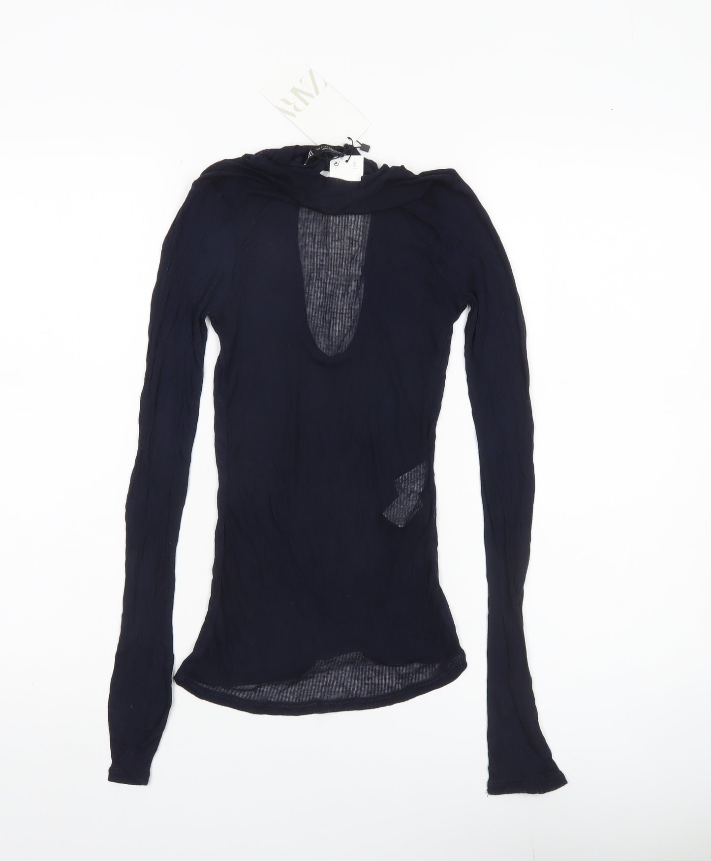 Zara Women’s Blue Sheer Modal Slim Fit Long Sleeve Blouse Size S