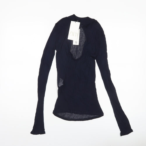 Zara Women’s Blue Sheer Modal Slim Fit Long Sleeve Blouse Size S