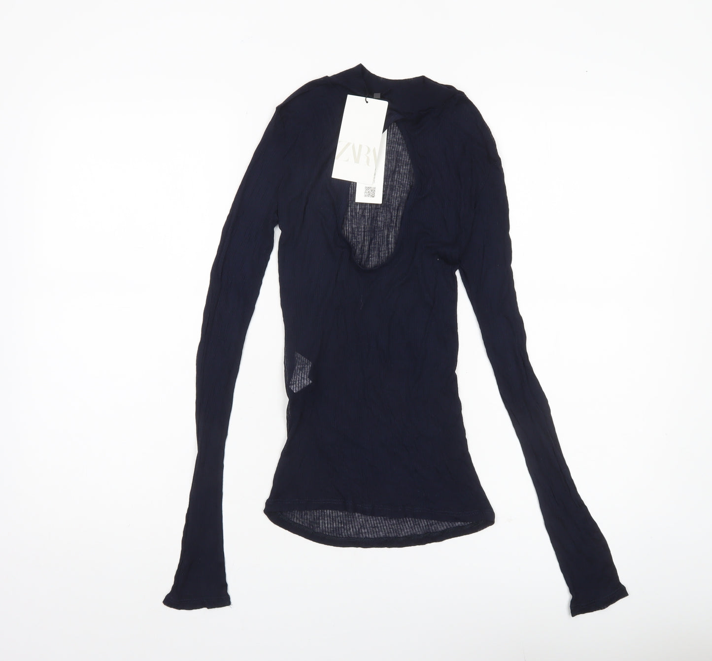 Zara Women’s Blue Sheer Modal Slim Fit Long Sleeve Blouse Size S
