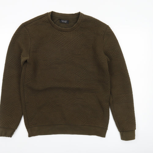 Zara Man Mens Green Quilted Geometric Pullover Sweatshirt Size M