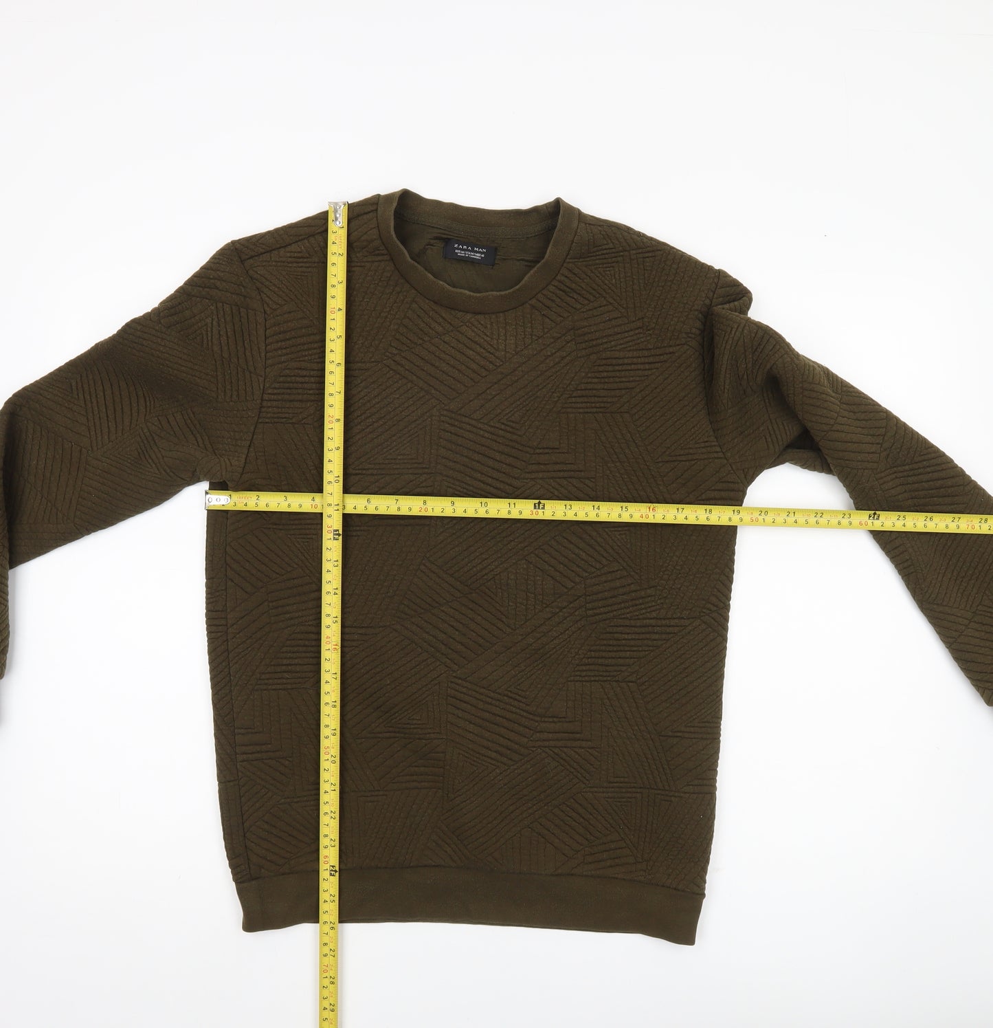 Zara Man Mens Green Quilted Geometric Pullover Sweatshirt Size M