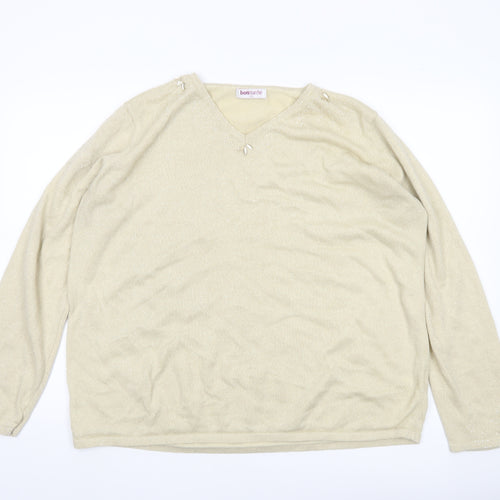 Bonmarché Women’s Beige V-Neck Pullover Jumper XL Long Sleeve Knit