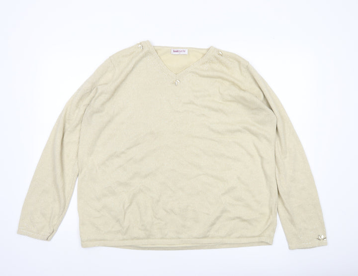 Bonmarché Women’s Beige V-Neck Pullover Jumper XL Long Sleeve Knit